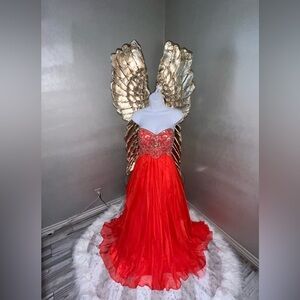 Sherri Hill Stunning Coral Embellished strapless Dress